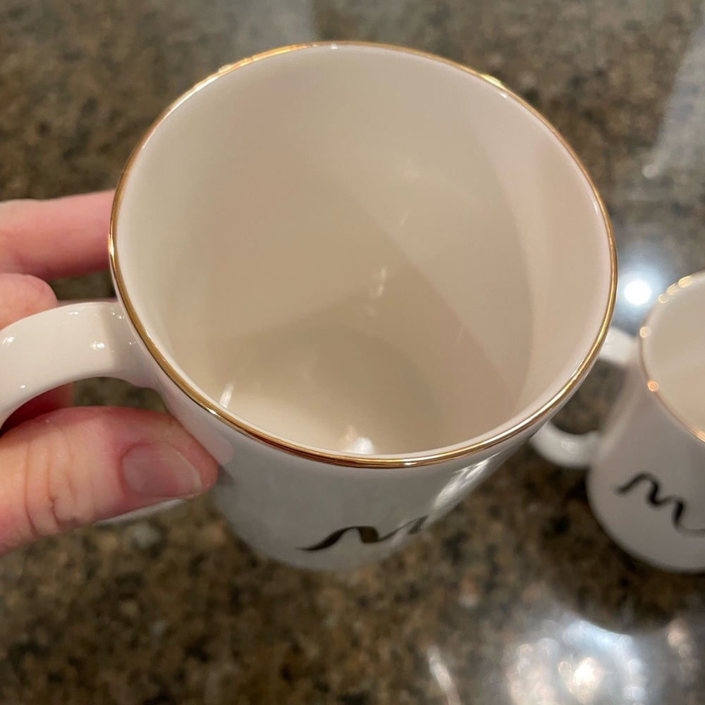 Kate Spade New York Lenox White Porcelain Mugs Set of 2 Gold rim, 12 oz Mr Mrs - Picture 5 of 8